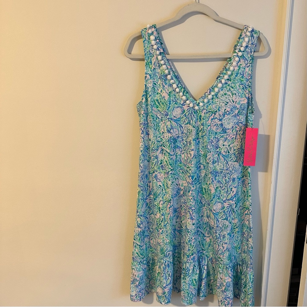 Lilly Pulitzer Soleil it on me Blue Green FloralCamille V-Neck Swing Dress - Picture 2 of 7